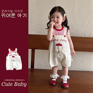 夏季新款婴幼儿洋气小套装条纹背心内搭轻薄短裤背带裤两件套