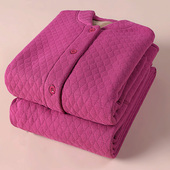 妈妈冬季 秋衣秋裤 奶奶加大码 中老年人保暖内衣女三层加厚加绒开衫