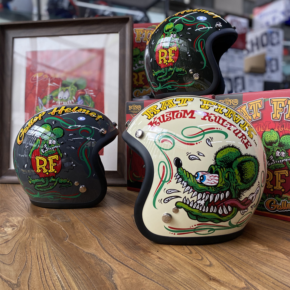 台湾Gallop 芬克鼠彩绘可爱卡通头盔 vespa复古踏板车3/4半盔通勤