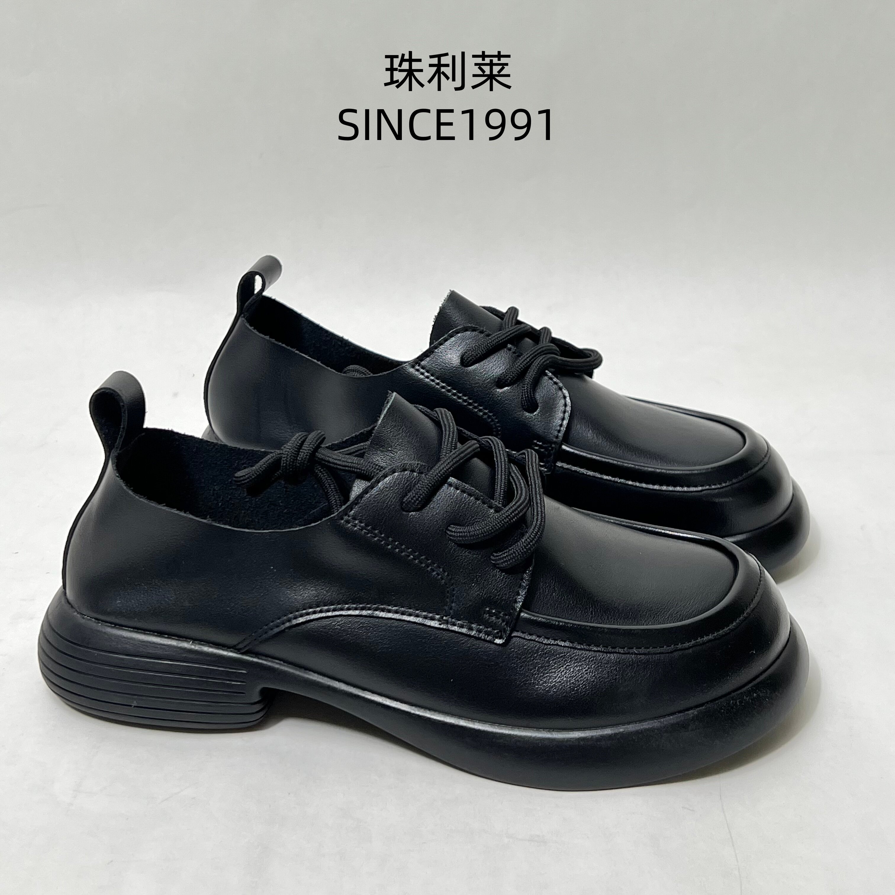 软底休闲真皮乐福鞋女黑色系带深口单鞋平底百搭通勤工作鞋舒适