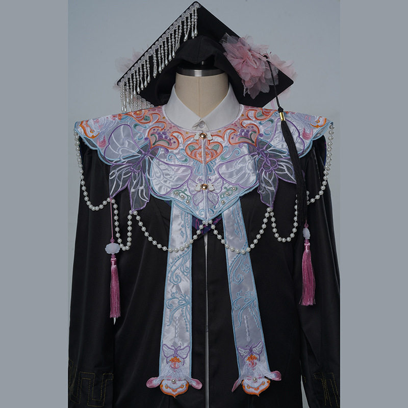 新款汉服马面裙云肩学生毕业学士服披肩假领子装饰旗袍裙云肩蓝色