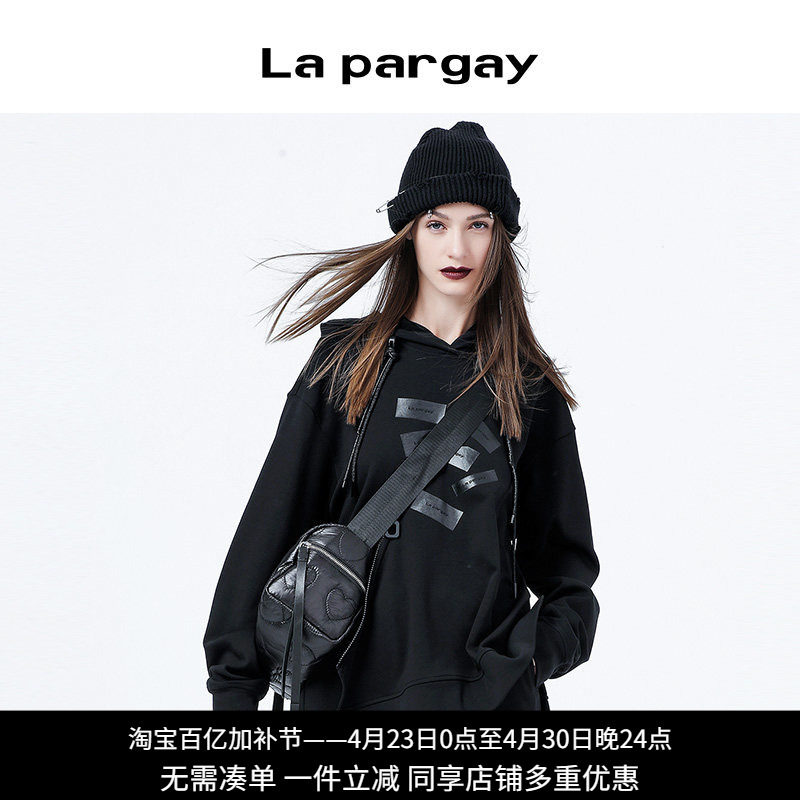 纳帕佳高级感黑色连帽卫衣女2023新款长袖宽松设计感小众休闲上衣