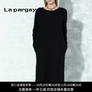 新款 裙女士大摆型中长裙正品 时尚 口纯色H型毛衫 蝙蝠袖 纳帕佳冬装