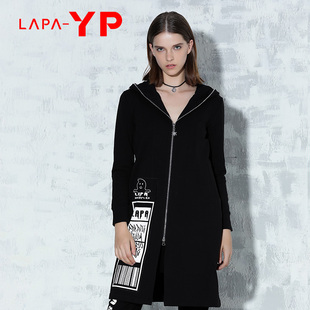 纳帕佳La paY-P新款欧美印花连帽修身秋冬款中长款女款休闲外套