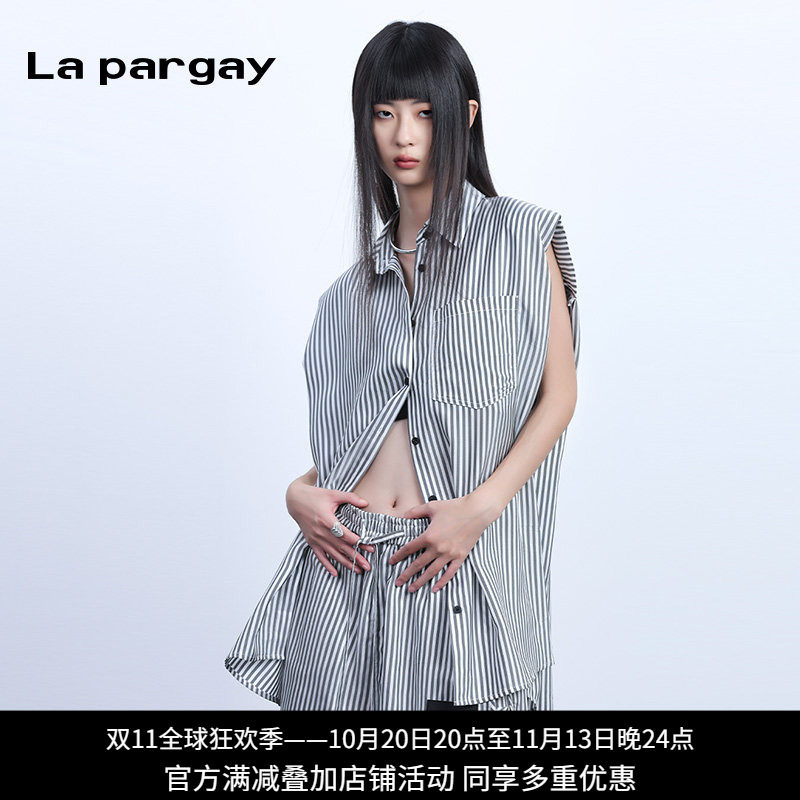 纳帕佳宽松小众系扣无袖棉条纹