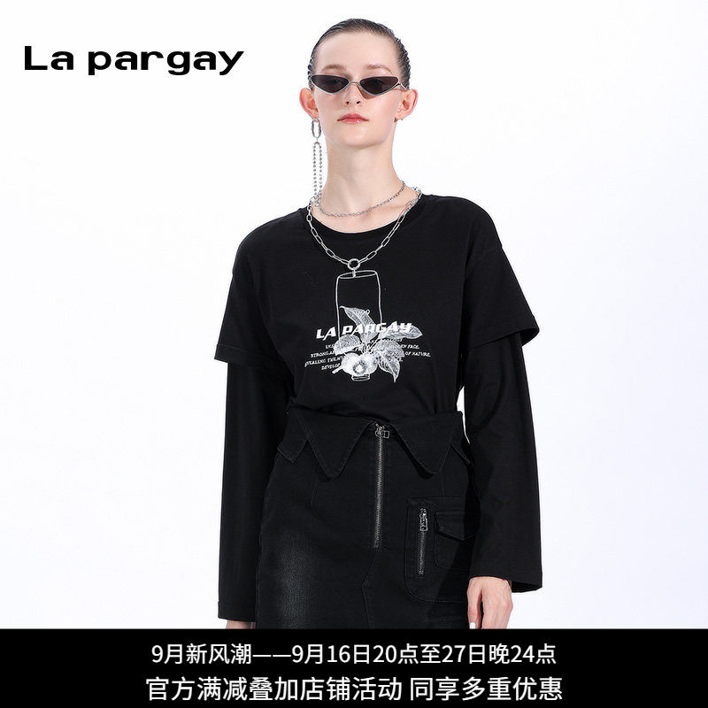 纳帕佳秋款假2件印花卫衣女