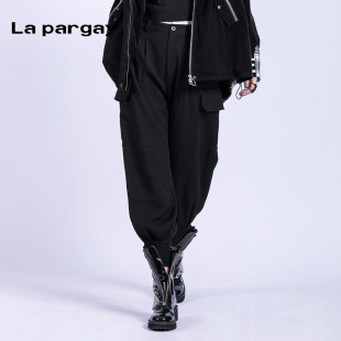 纳帕佳甜酷高腰休闲裤2023秋冬新款女式黑色个性时尚长款小众裤子