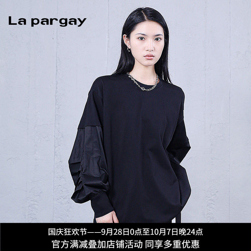 纳帕佳拼接假两件宽松卫衣女