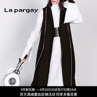 Lapargay纳帕佳2023新款女装设计感黑白色中长款百搭背心马甲外套