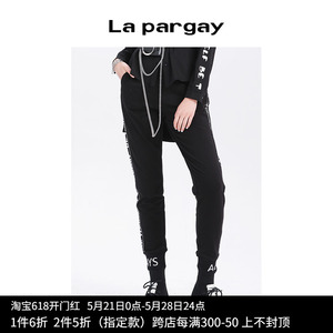 Lapargay纳帕佳2023新款女装黑色裤子个性时尚女裤运动裤休闲裤潮