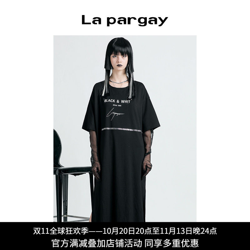 休闲宽松圆领简约中长款T恤裙