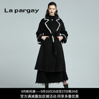 Lapargay纳帕佳秋冬款女装冬季黑色中长款针织大衣毛呢外套风衣