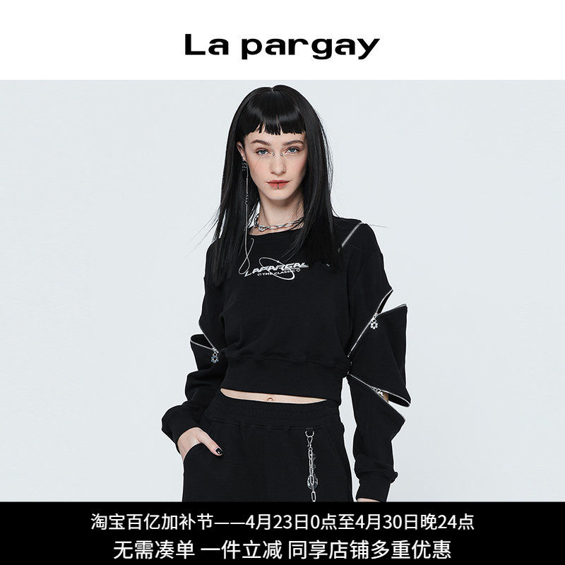 纳帕佳金属拉链套头卫衣2023秋装新款女式黑色长袖圆领休闲上衣