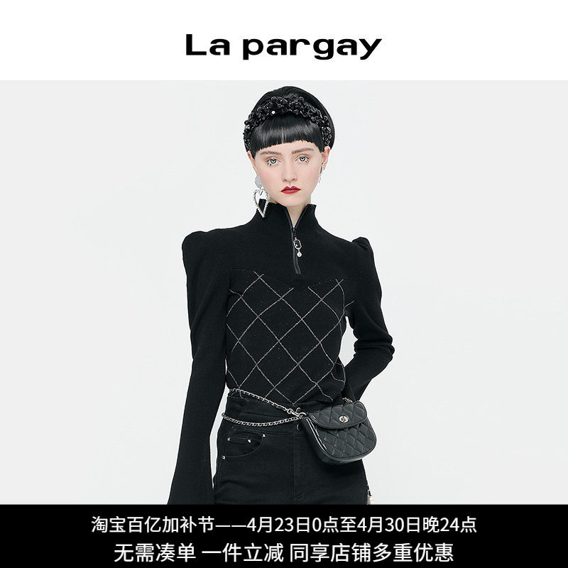 纳帕佳打底针织衫2023秋冬新款女式时尚洋气黑色长袖套头修身上衣