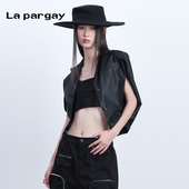 时尚 纳帕佳极简无袖 休闲小众上衣 新款 黑色个性 短款 马甲女2024夏季