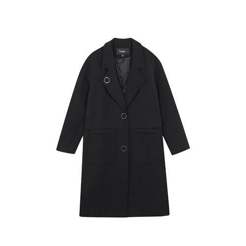 纳帕佳YP2025新上款英伦风大衣简约黑色显高百搭款长款风衣外套女