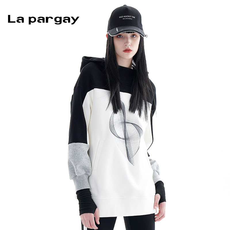 La pargay纳帕佳撞色连帽卫衣女2026上新个性宽松设计感小众上衣