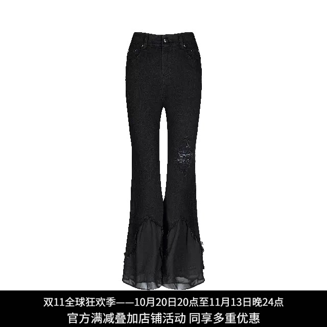 纳帕佳哥特风黑色破洞喇叭裤女