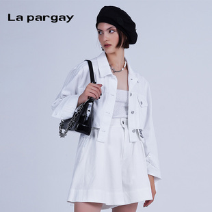 小外套 短衬衫 pargay2025夏上新简约口袋女休闲百搭显高长袖