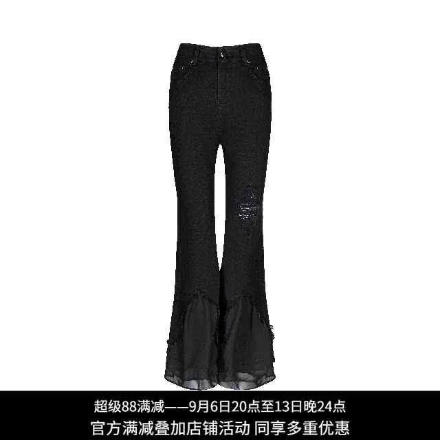 纳帕佳哥特风黑色破洞喇叭裤女