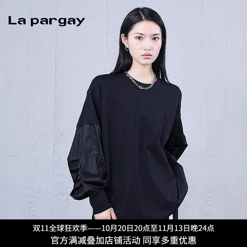 纳帕佳拼接假两件宽松卫衣女