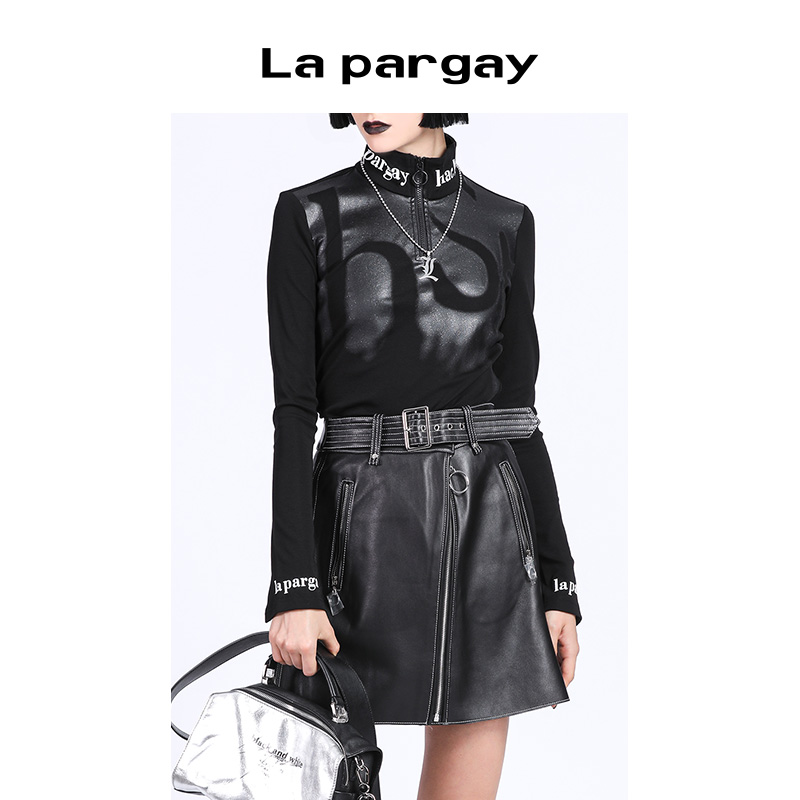 Lapargay纳帕佳2023秋冬新款女士上衣时尚针织套头衫高领长袖T恤