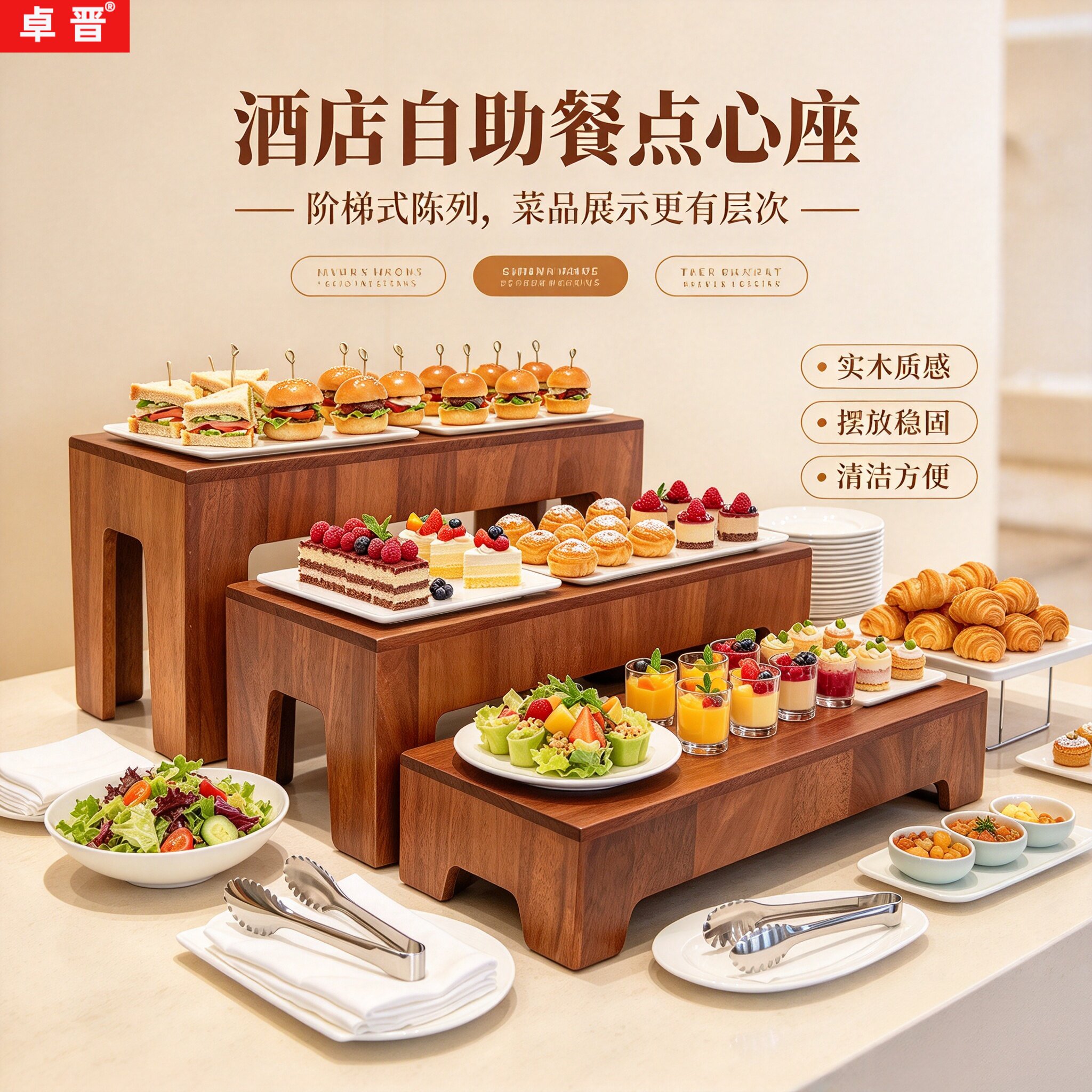 中式自助餐冷餐茶歇摆台木质甜品台摆件展示架蛋糕点心托盘寿司架