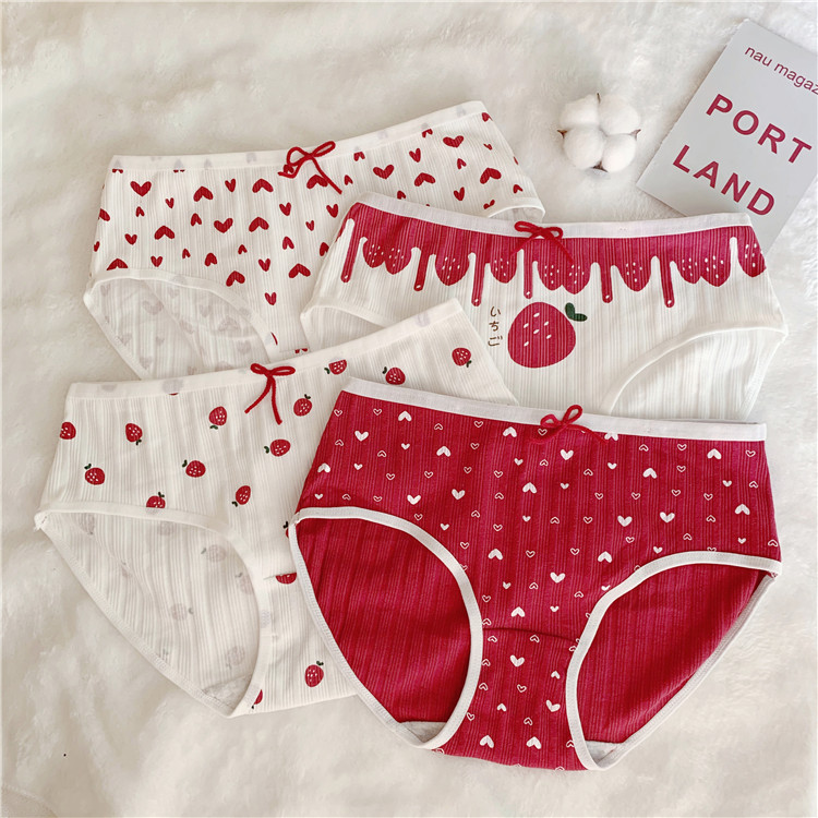 Real price ~ Christmas series love strawberry scarlet girl underwear cotton mid waist briefs