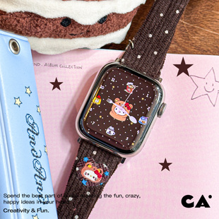 CA《KT猫头》波点灯芯绒applewatch表带适用于苹果手表iwatchs11