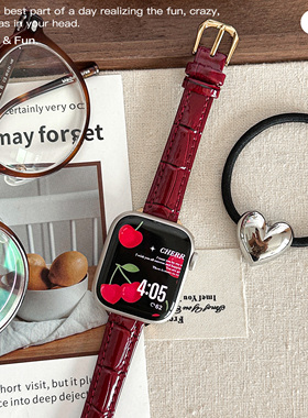 CA《一颗樱桃》亮面细款竹节iWatch表带适用于苹果手表AppleWatch