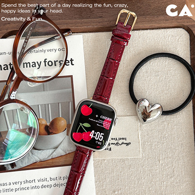 CA.樱桃色亮面细款竹节表带