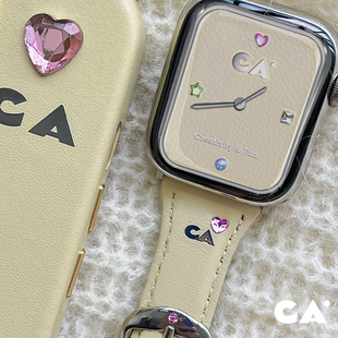 CA. 原创镶钻小牛皮iWatch8表带荔枝纹适用苹果手表 快乐钻石