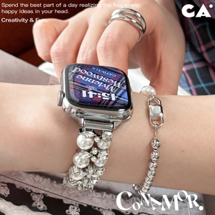 珍珠链条表带适用于苹果手表AppleWatchS10iWatchS9 小灯泡