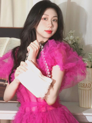 【俏皮精灵】火龙果色显白泡泡纱礼服裙