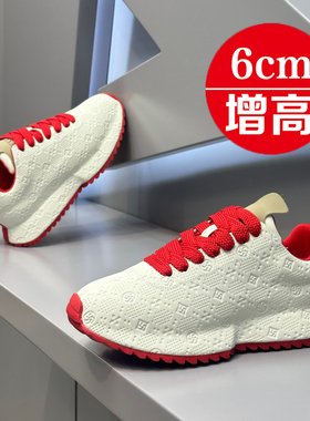 春季男鞋透气老爹鞋内增高6cm运动休闲鞋白色跑步轻便旅游阿甘鞋