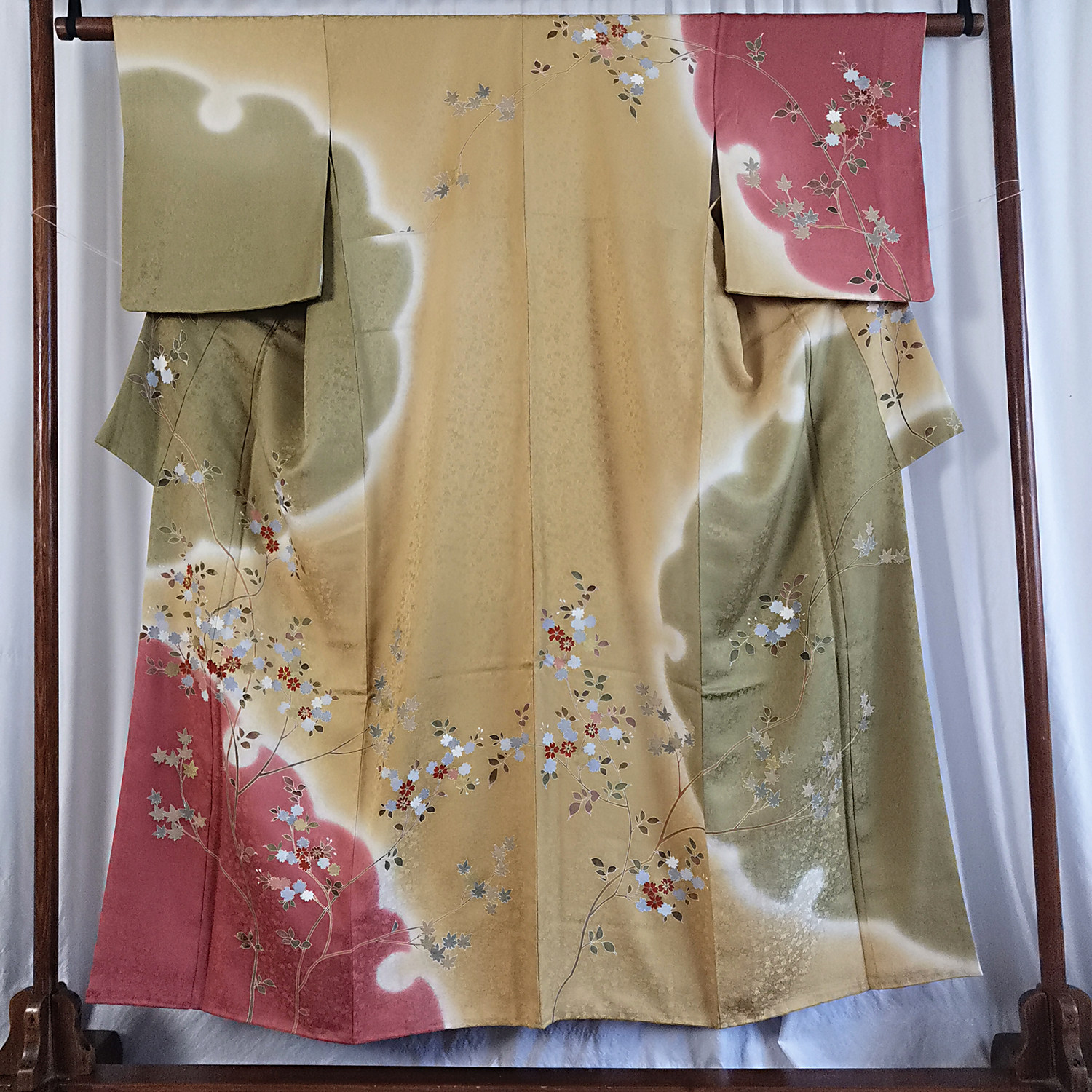 日本正统成品和服 正绢 访问着 友禅染 织花暗纹