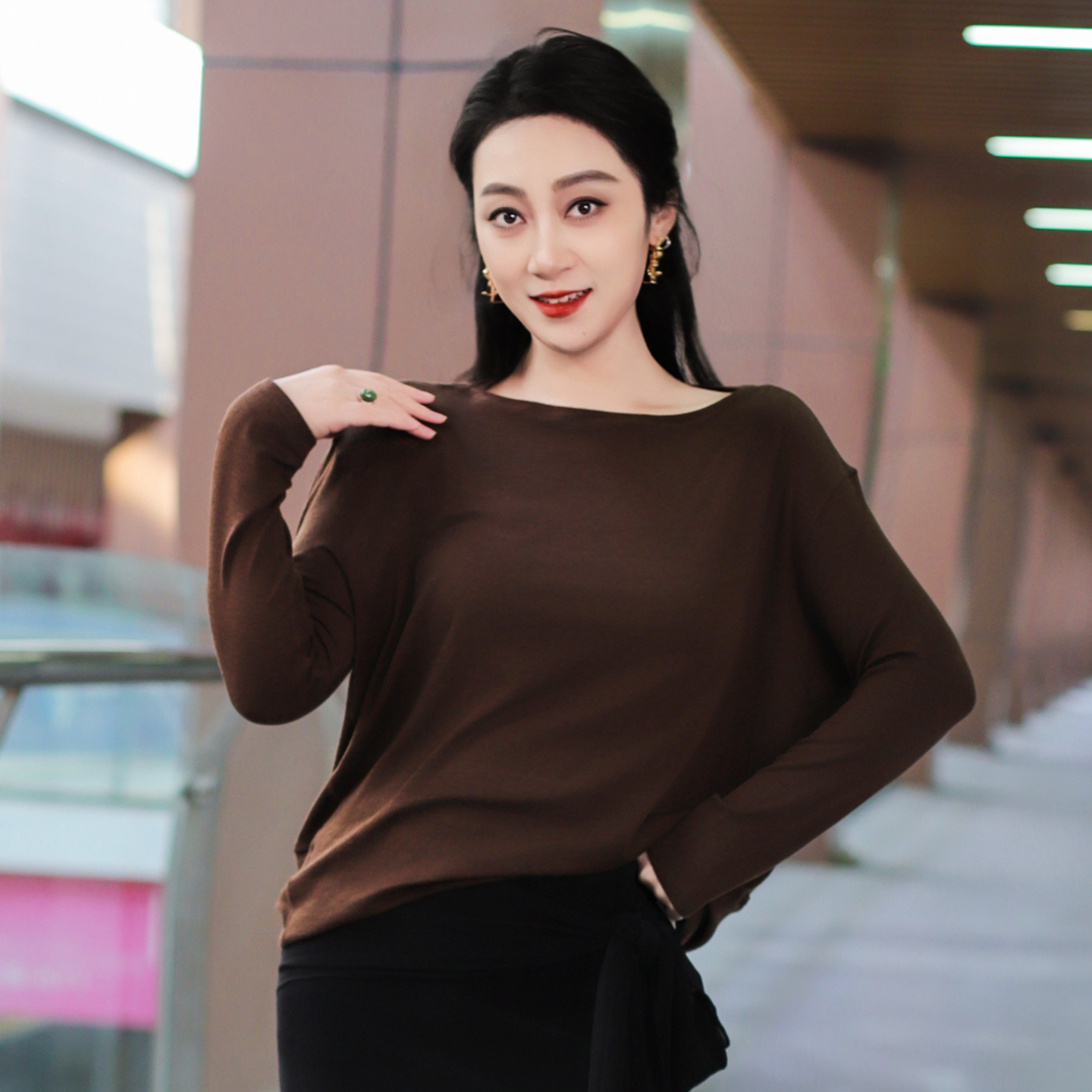 秋冬新款舞蹈瑜伽运动上衣长袖遮肚子保暖羊毛通勤健身练功服装女