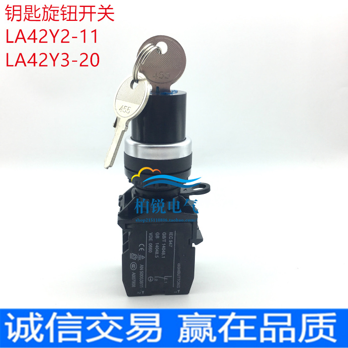 天逸型钥匙旋钮选择开关LA42Y2-11 Y3-20 2档3档钥匙开关22mm 铜