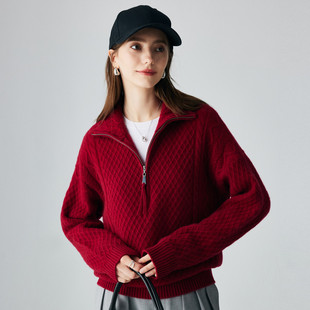 PALUOPO/帕罗山羊绒翻领半拉链女衫ET2F8332R