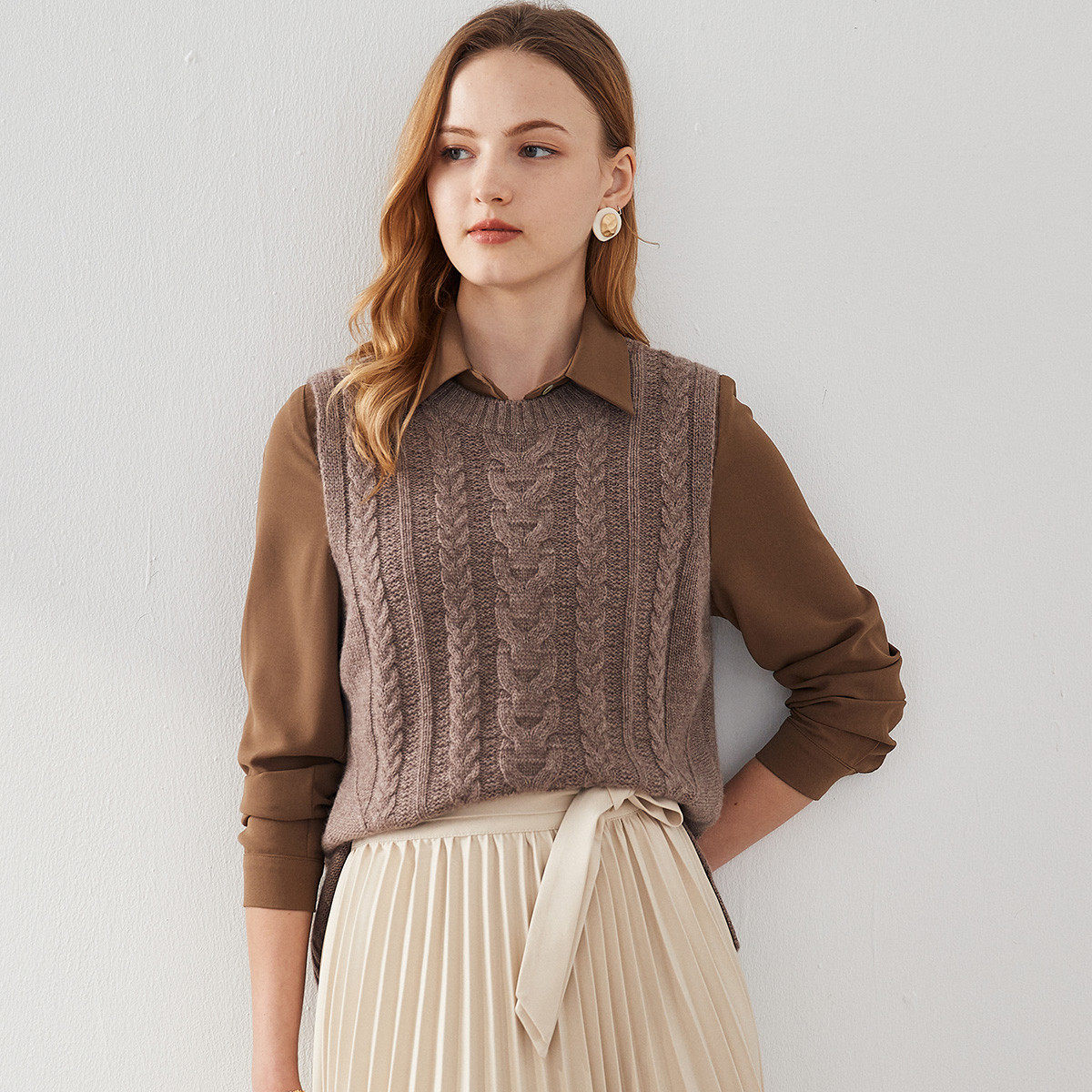 PALUOPO/帕罗山羊绒圆领女背心ET20173R-B