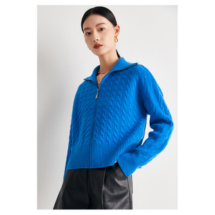 PALUOPO/帕罗秋冬翻领拉链绞花开衫毛衣百搭纯羊绒衫ET22368R-A