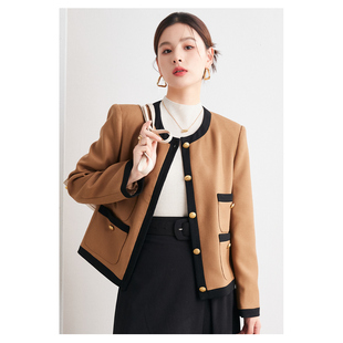 PALUOPO/帕罗精纺拼色单排扣包边短款外套小香风大衣ET22609D-B