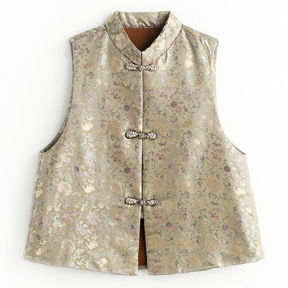 PALUOPO/帕罗秋冬立领小众手工盘扣气质含桑蚕丝马甲ET2F2638D