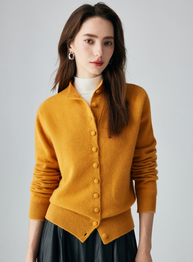 PALUOPO/帕罗山羊绒秋冬半高领包扣设计羊绒针织开衫女ET2F8322R