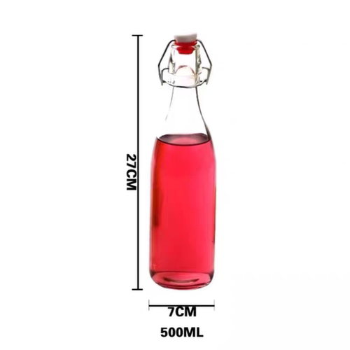 卡扣玻璃瓶密封罐透明果汁瓶储物饮料发酵瓶葡萄酵素泡酒瓶500ml