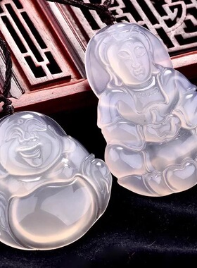 纯天然弥勒佛玉项链情侣