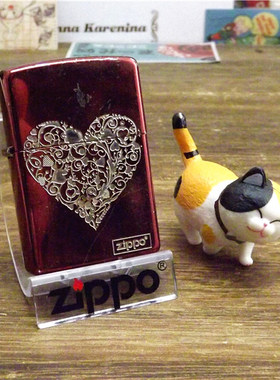 二手Zippo17年镀银红蚀刻日版爱心正品原装打火机进口美国防风