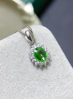 吊坠天然沙弗莱椭圆形5*6mm925纯银精工镶嵌精致百搭厂家直销