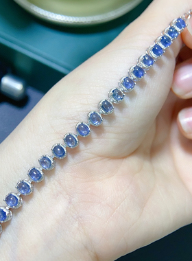 纯天然斯里兰卡蓝宝石手链主石3*4mm 颜色美晶体好火彩满