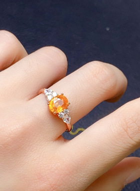 天然刻面芬达戒指高净度火彩爆闪主石6*8mm！s925纯银精工镶嵌